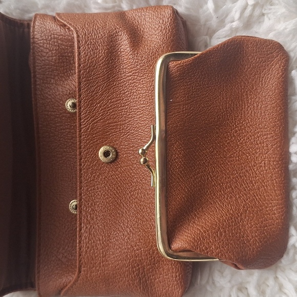 Vintage Brown Paisley Envelope Snap Leather Vinyl Wallet Pouch Clutch - Picture 5 of 15